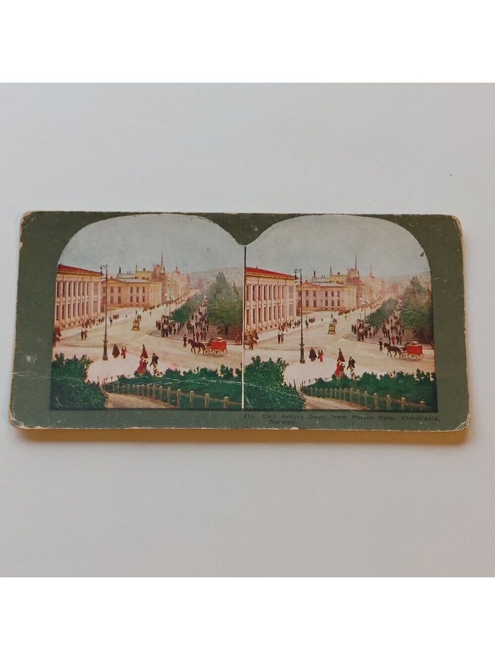 ANTIQUE STEREOGRAPH CARD Carl Johans Gade from Palace Park Christiania Norway